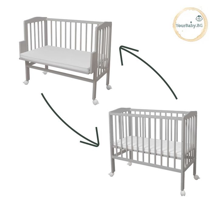 Детско Легло Бебешка Кошара 2в1 Next to Me с Матрак - Цвят Сив