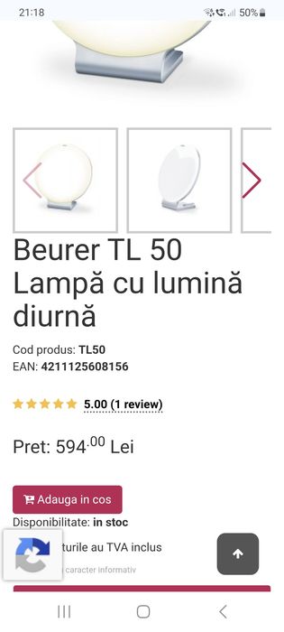 Lampă terapeutică Beurer TL 50 cu lumină naturală