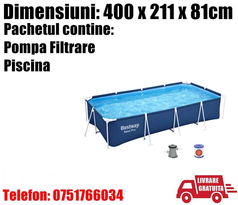 Piscina Bazin Familie Copii Relaxare Cadru Metal Bestway 400 x 211 x 81cm Pompa LIVRARE GRATUITA