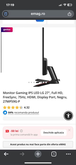 Monitor gaming ips Led LG 27 , full HD ,Free Sync ,75 hz, HDMI
