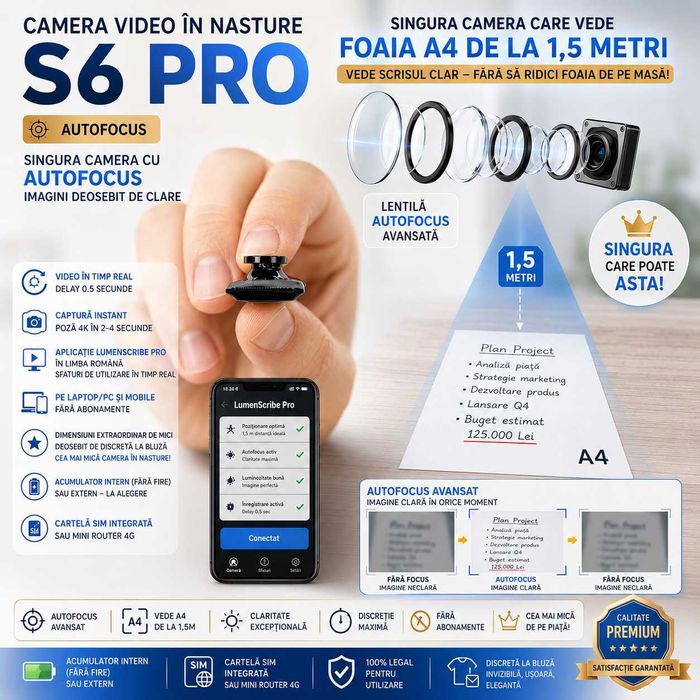 Camera Video 4K UHD cu Auto Focus iCheat S6 Pro - Casca de copiat Nou 2026