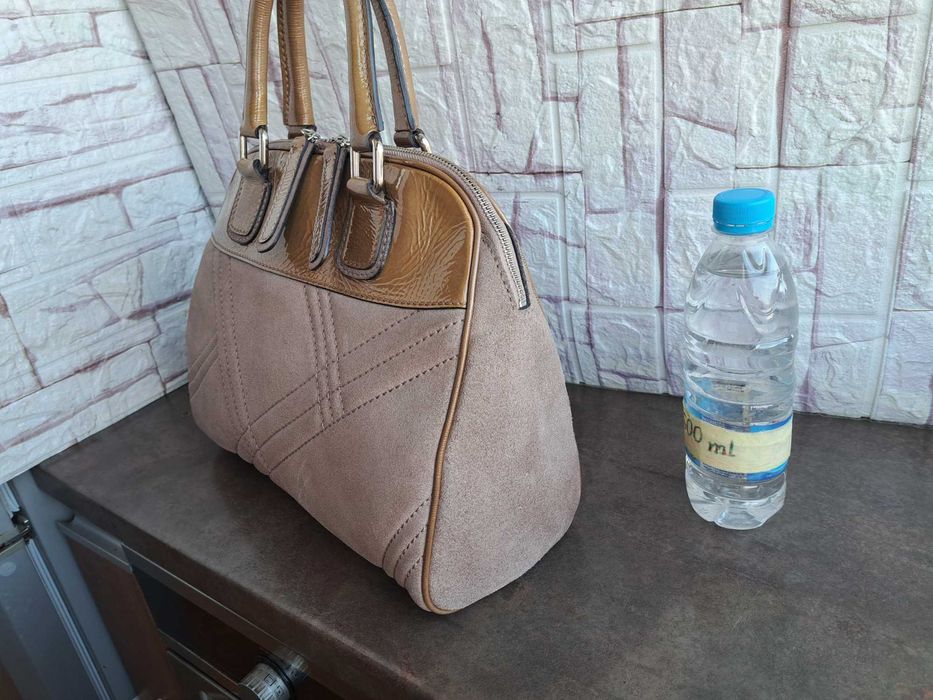 дамска чанта,Christian Berg,бежова кожена чанта-естествена кожа