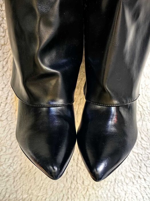 Cizme dublate inalte dama negre piele eco toc platforma peste genunchi