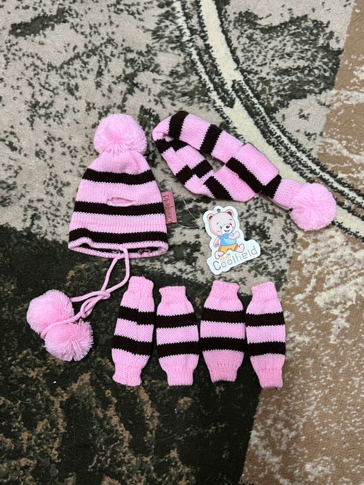 Set de iarna (caciula fular jambiere) pentru catei pisici XXS