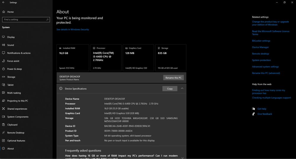 Настолен компютър i5-6400, 16GB RAM, 256GB NVMe, 640GB HDD, Windows 10