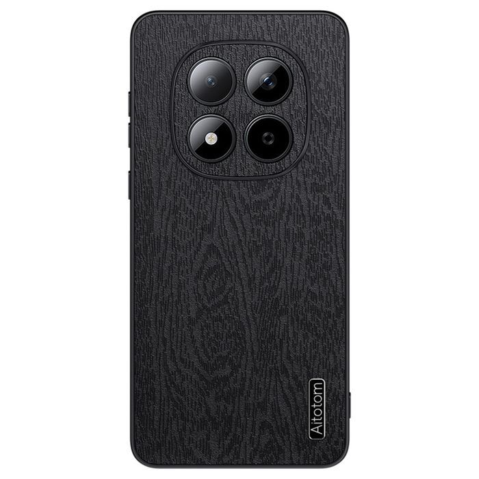 Удароустойчив гръб от еко кожа с дървесна текстура за Xiaomi Redmi Note 15 Pro+ - черен