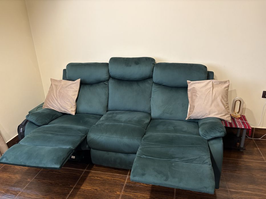 Canapea cu recliner, catifea verde