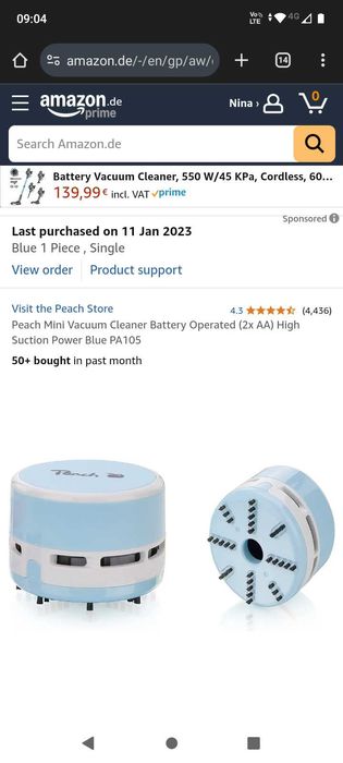 Мини прохосмукачка Peach Mini Vacuum Cleaner Battery Operated