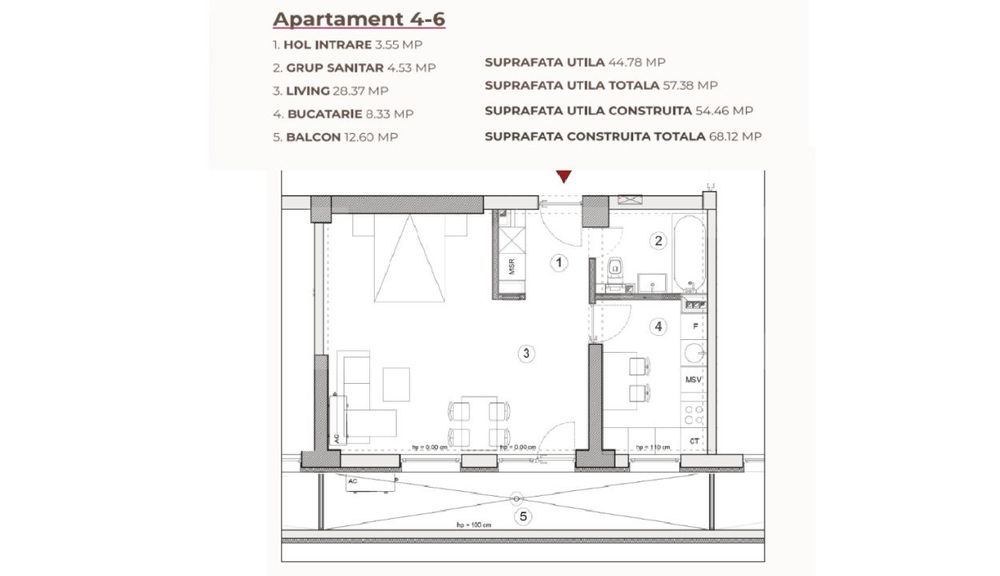 Studio, 57.38 mp, ansamblu cu 0% Comision la Achizitie, zona Calea Sev — fotografia 3