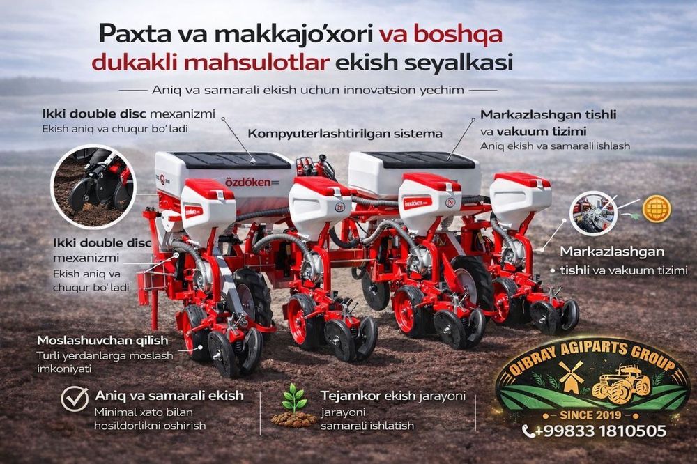 Paxta va makkajoxori va boshqa dukakli mahsulotlarni ekish seyalkasi