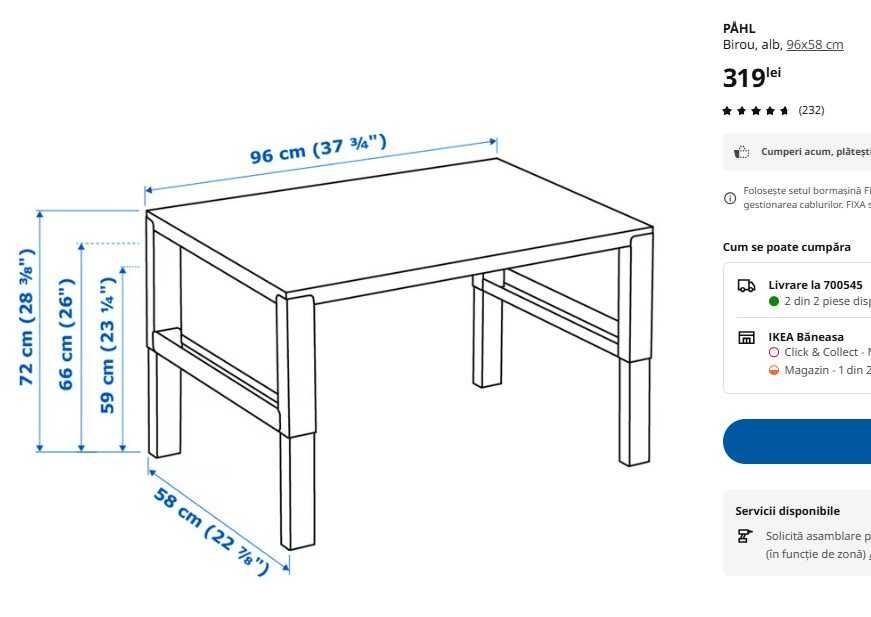 IKEA - birou cu inaltime reglabila pt copii
