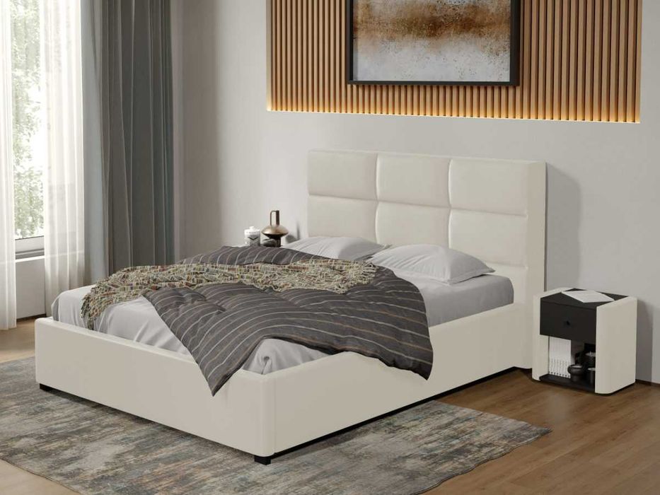 Pat Tapitat Cico 190 rabatabil 170 x 114 C1 din piele/stofa Alb Nube 1