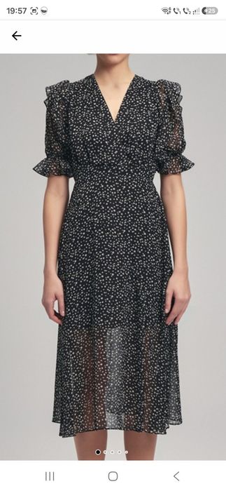 Rochie midi evazata, cajual, negru, cu buline crem, 38 - 40