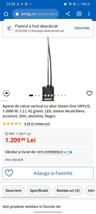 Aparat de calcat vertical cu abur Steam One UNYLIS, 1-2000 W, 1.2 l, 4