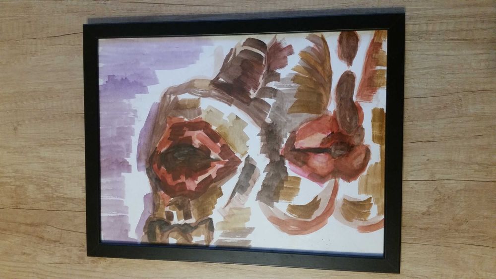 Интересна картина, рисувана на ръка на платно.