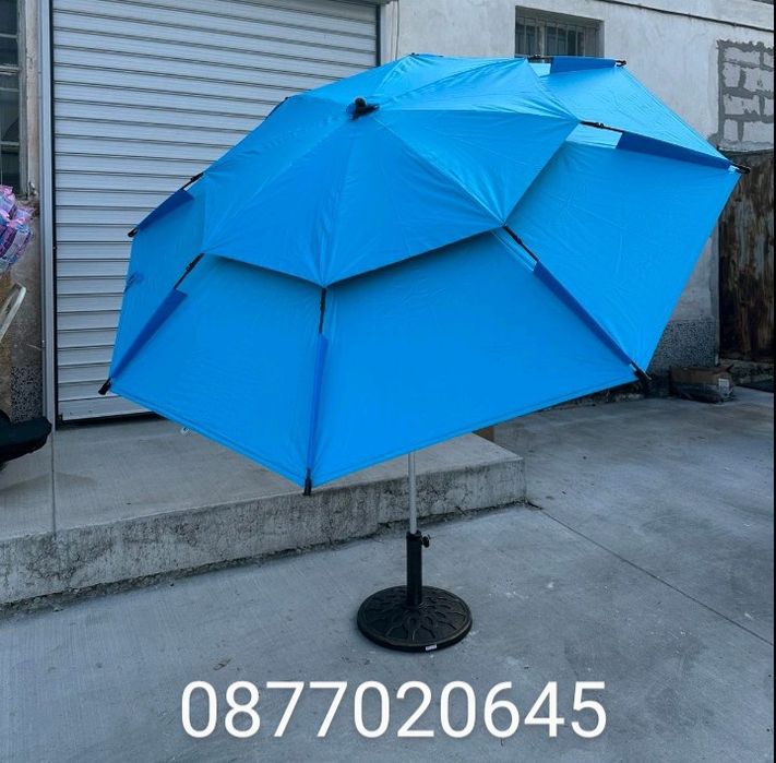 Чадър със странична тента диаметър 2.40м Uv защита 65 + Клапа