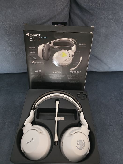 Căști Gaming Wireless ROCCAT ELO 7.1 AIR, Albe, RGB (Cutie originală, Microfon detașabil)