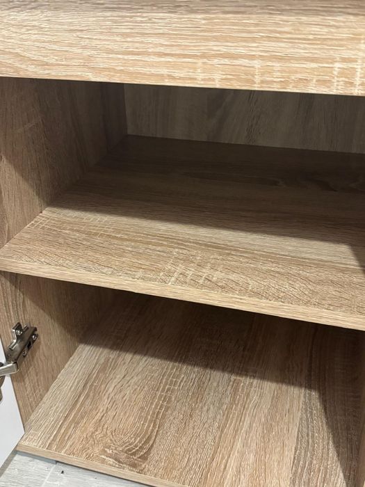 Birou cu sertar si dulap stejar/alb mat, 130x50x75.5 cm