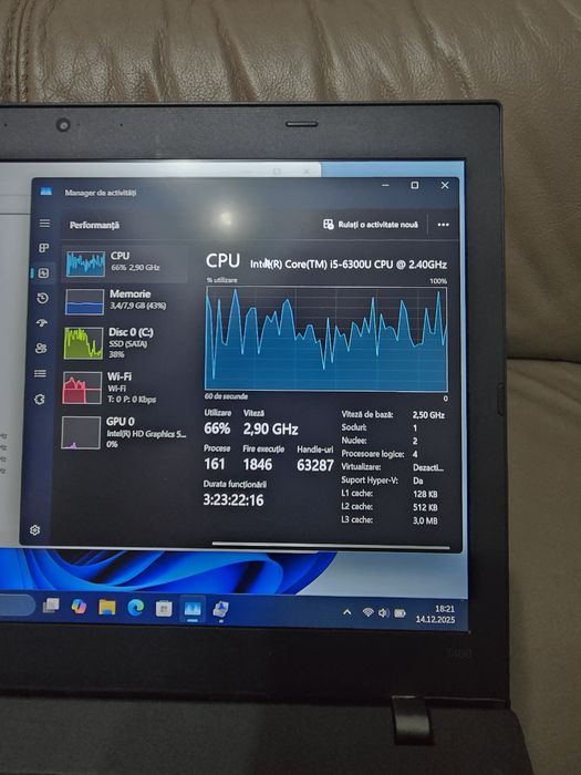 Laptop Lenovo T460, i5-6300, 8gb ram, ssd 128gb, bat 3 ore