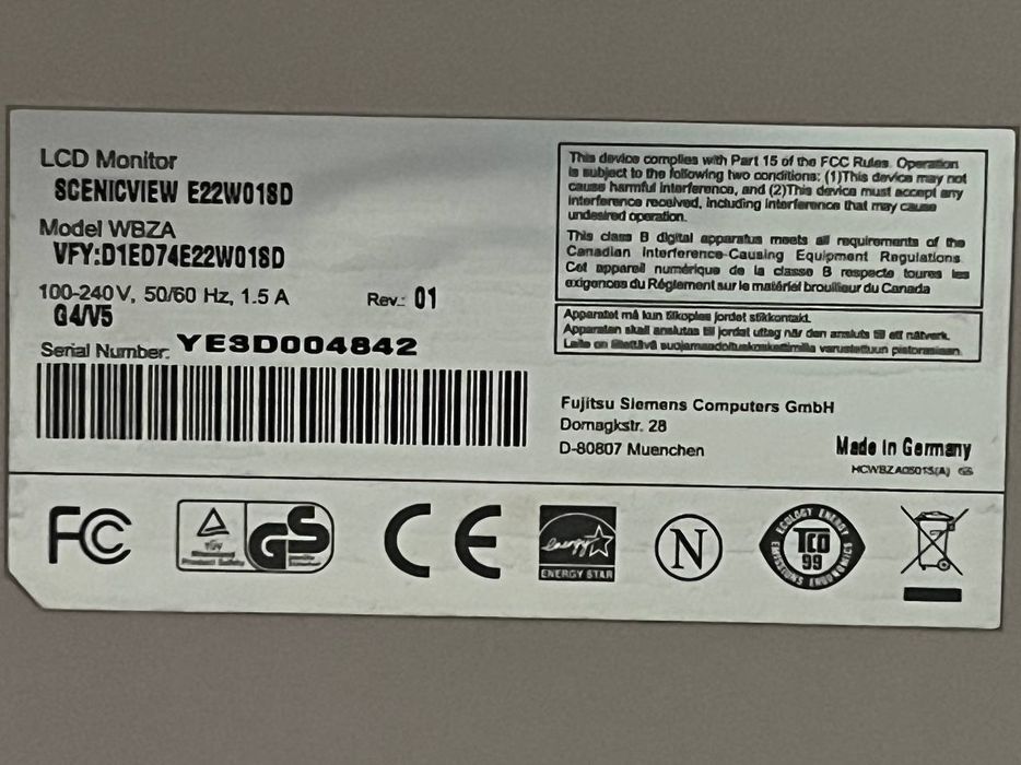 Монитор 22 дюйма Fujitsu Siemens SCENICVIEW E22W018D.
