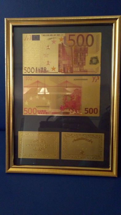 500 Евро Златни банкноти в рамка + 2 сертификата