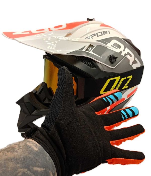 Комплект кросова каска очила и ръкавици