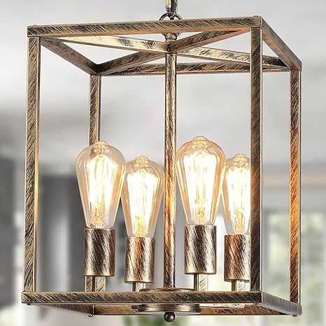 Candelabru industrial cu 4  becuri auriu