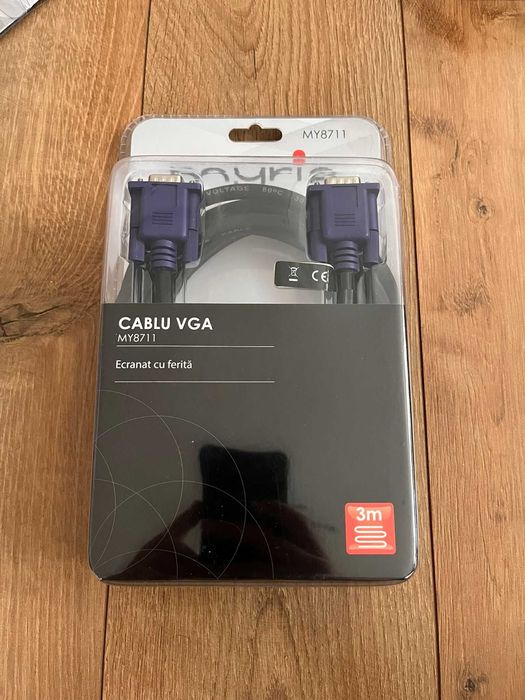 Cablu VGA 3m (3 metri) MYRIA, utilizat O SINGURA DATA