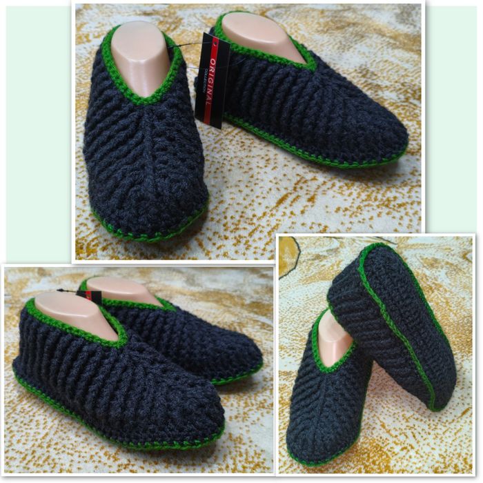 Вязаные тёплые мягкие обуви на подошве синтепоном