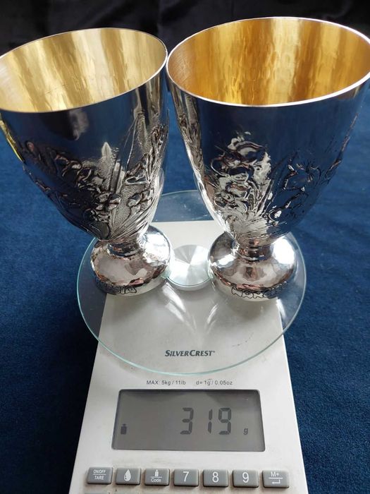 Сребърни чаши,проба 800  за вино вода - 180- 250 мл.сребърна чаша