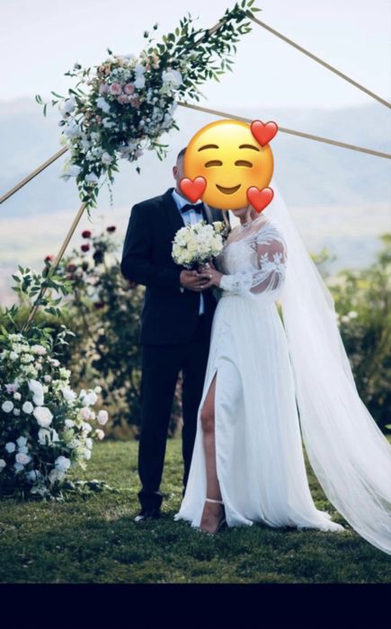 Rochie de mireasă stil Boho / A-line, mâneci lungi dantelă