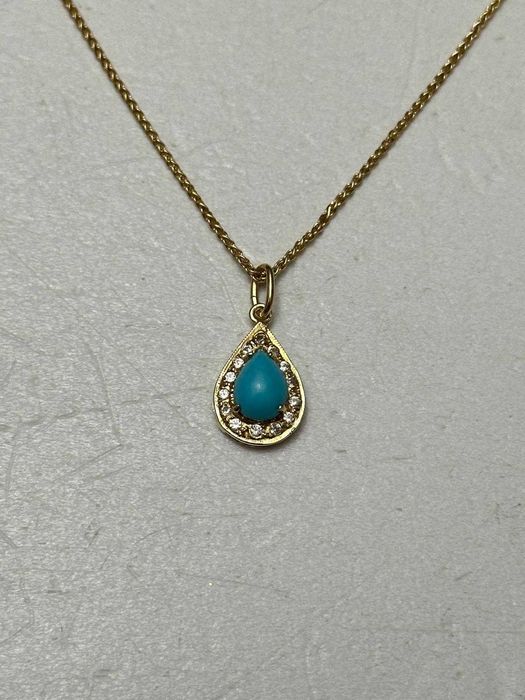 LANT lung + PANDANTIV AUR 14K + Turquoise - Vintage - 4.4g - 445lei/gr