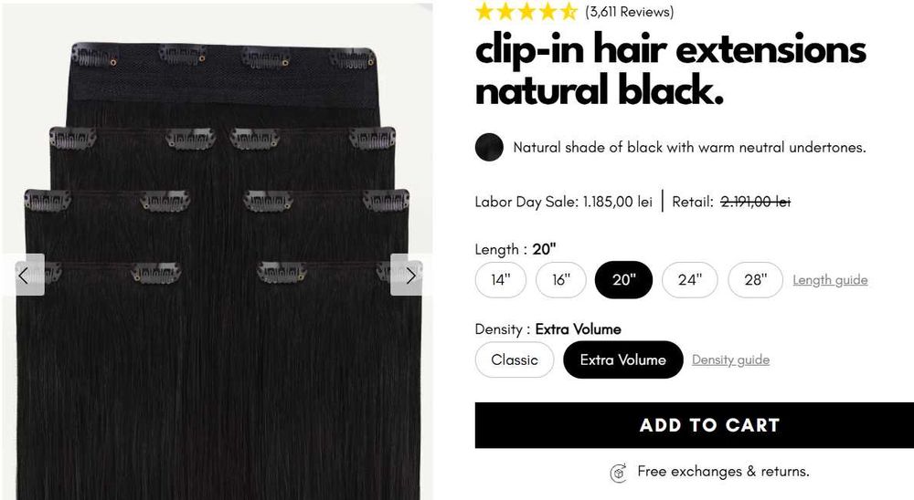 Extensii 100% par natural culoare negru - clip-in