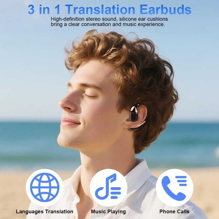 XG99 Слушалки с превод в реално време, отворени слушалки с Bluetooth 5.4, 144 езиков преводач
