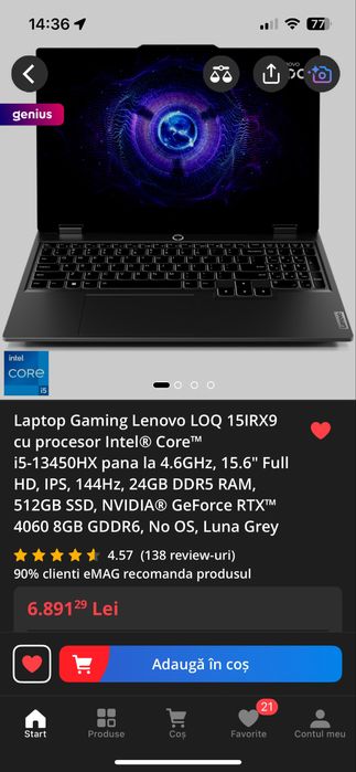(GARANȚIE) LOQ15IRX9 RTX4060 8GB, 24GB RAM, i5-13450HX 4.6GHz 144Hz