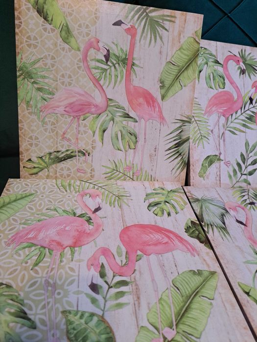 Set de 4 tablouri canvas cu flamingo