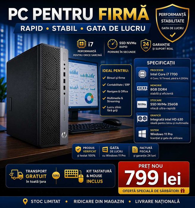 PC Office Rapid pentru Firmă - i7 / SSD NVMe / Win 11 Pro / Garanție 24 Luni