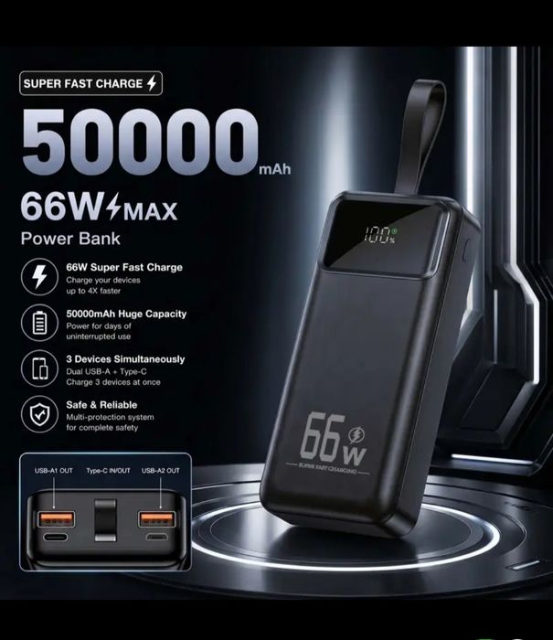 50000 mAh-66W Baterie externa cu afișaj led și lanternă