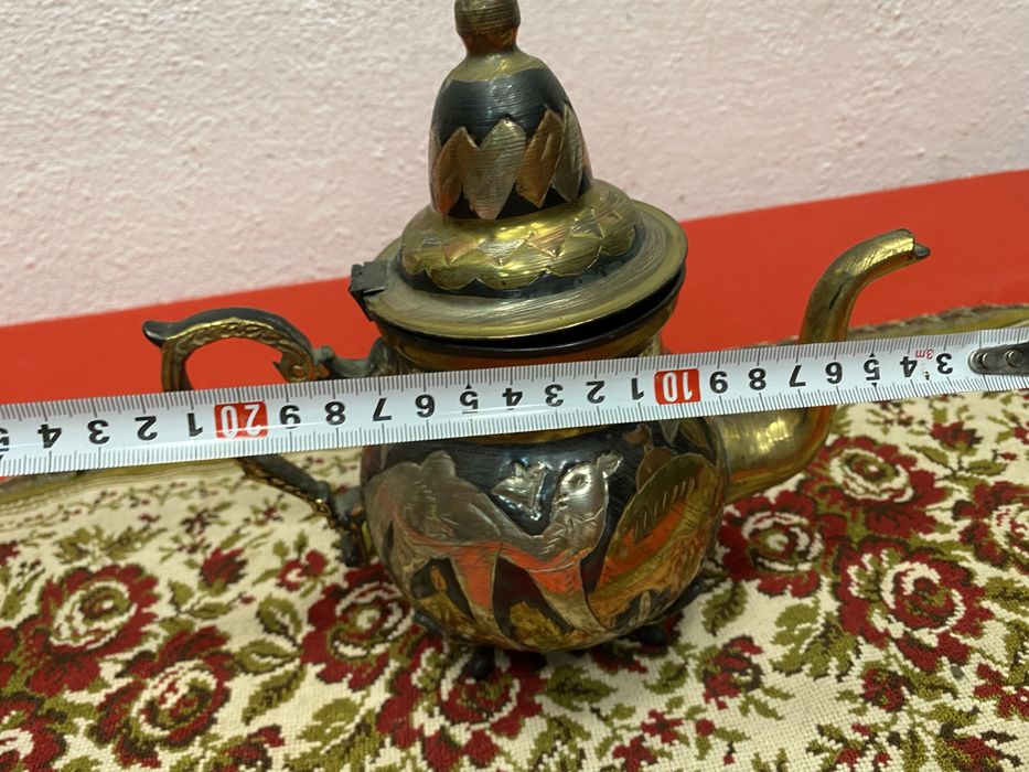 Месингов чайник Близък изток 1950 1970 ръчна украса птици