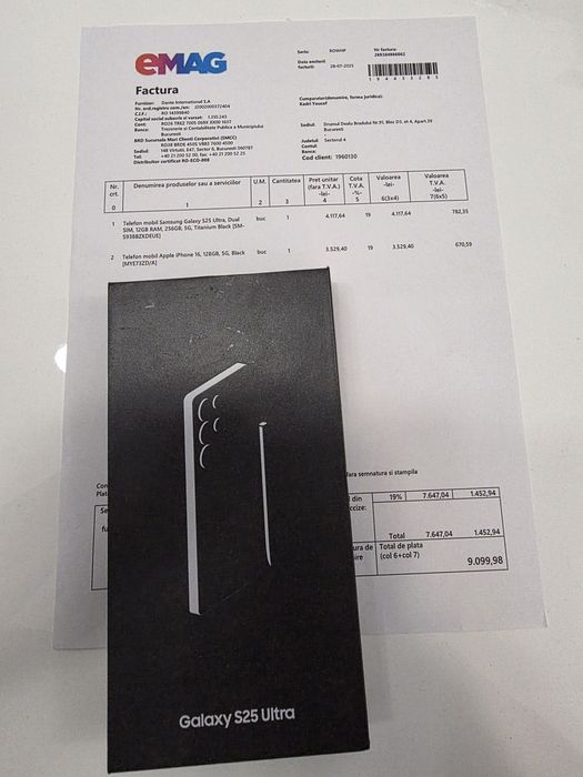 Samsung s25 Ultra 5G Black 256Gb NOU Sigilat Factură 2 ANI GARANȚIE