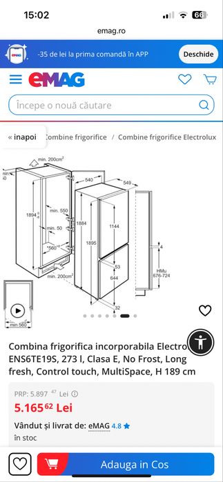 Combina frigorifica incorporabila electrolux