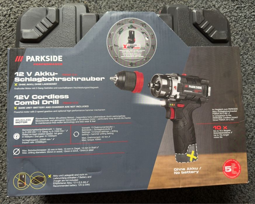 Masina de gaurit si insurbat 12v 45 Nm Parkside Performance