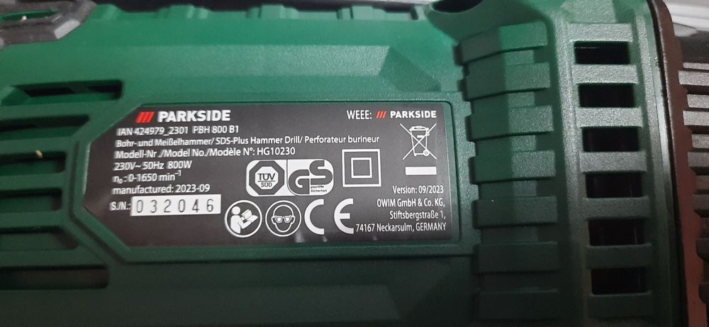 Ciocan rotopercutor Parkside 800w,7500bpm(min) 1,2joule,Ø13-24max,Nou!