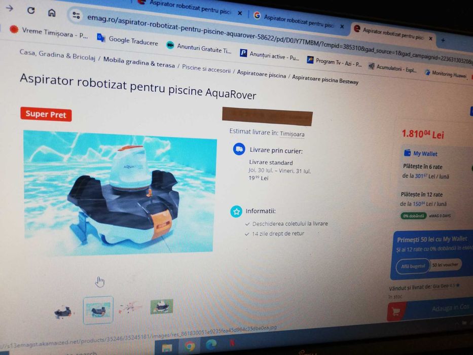 Robot curatare piscina, Bestway Flowclear AquaRover cu sistem navigare