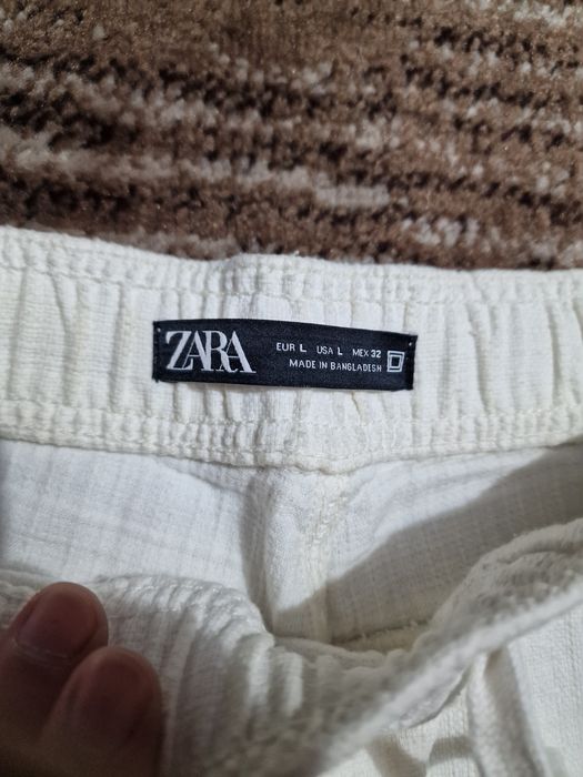 Pantaloni albi Zara bumbac 42 L