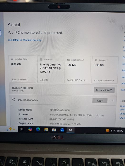 Vand Laptop DELL Latitude 7410, I5 Gen 10,  8gb ram, 256 ssd