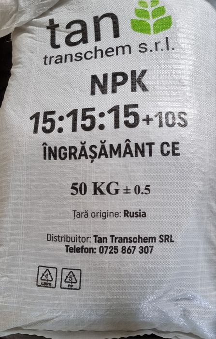 Complexe NPK 15 15 15 +10sulf saci 25kg, 40kg și 50kg