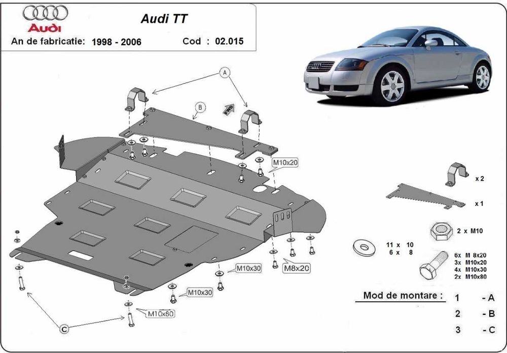 Метална кора под двигател и скоростна кутия Audi TT 1998г – 2006г