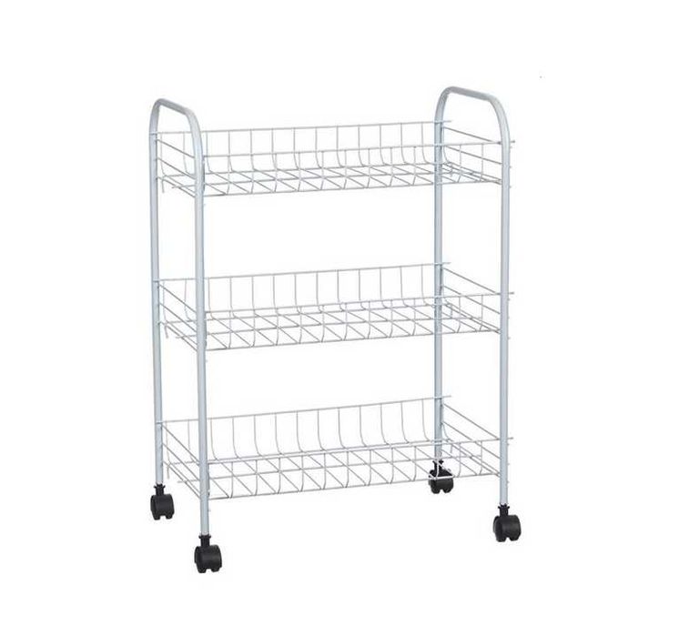 Кухненска етажерка, За съхранение, 3 рафта, На колелца, Бял
