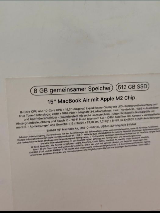 MacBook Air M2 15 inch 512